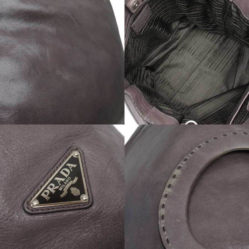 Prada logo shoulder leather triangle gray classic handbag tote bag - Picture 3 of 3